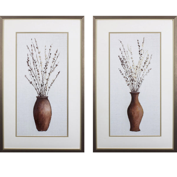 Set of Two Tall Vase with Plants