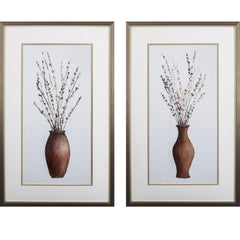 Set of Two Tall Vase with Plants