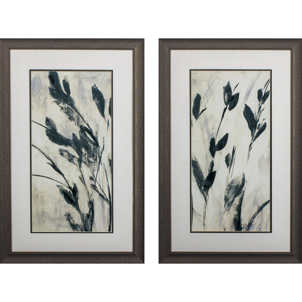 Set of Two Forest Green Blue Leaves Wall Art