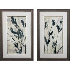 Set of Two Forest Green Blue Leaves Wall Art