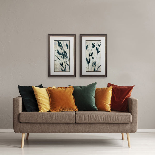 Set of Two Forest Green Blue Leaves Wall Art