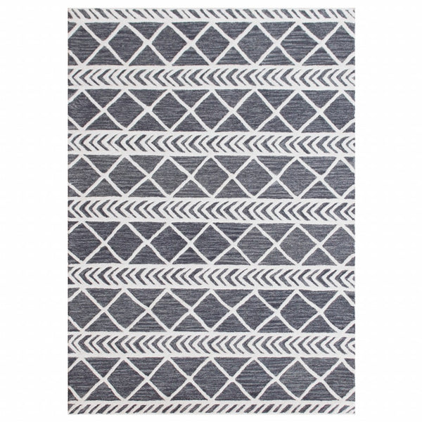 7' x 9' Gray and White Geometric Stripes Area Rug