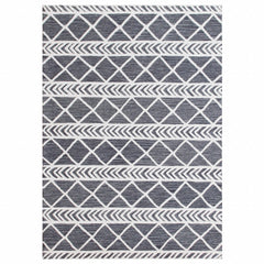 7' x 9' Gray and White Geometric Stripes Area Rug