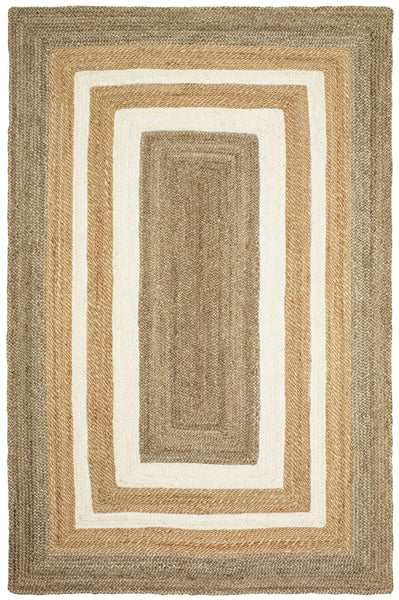 4' x 6' Tan and White Multiple Bordered Area Rug