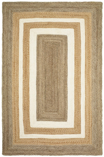 8' x 10' Tan and White Multi Bordered Area Rug
