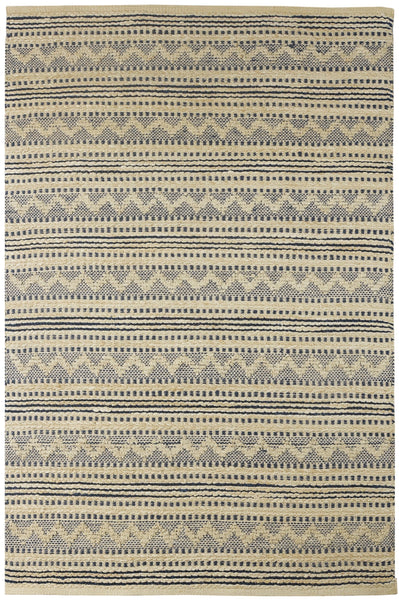 8' x 10' Blue and Beige Chevron Striped Area Rug