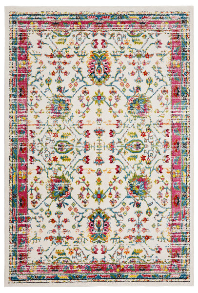 8' x 9' White and Red Bohemian Area Rug