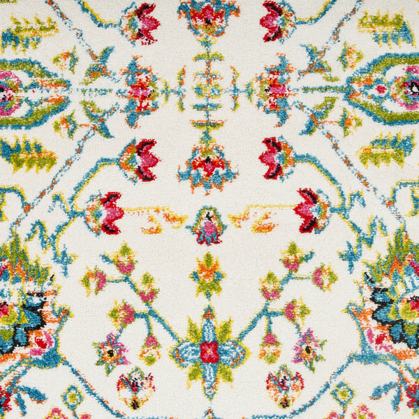 8' x 9' White and Red Bohemian Area Rug