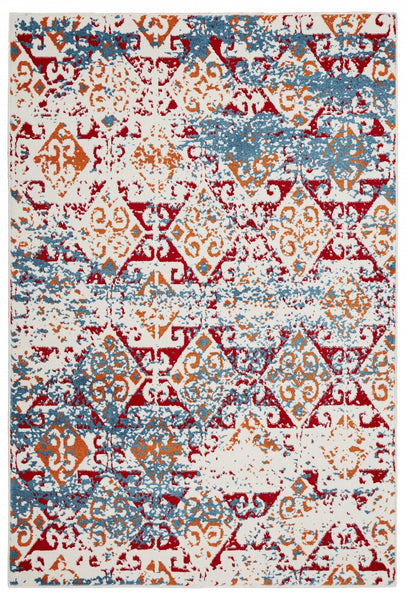 8' x 9' Red and White Abstract Diamonds Area Rug