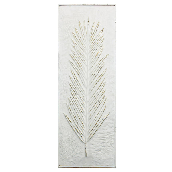 Minimalist Rustic Metal Ivory and Gold Palm Leaf Wall Art