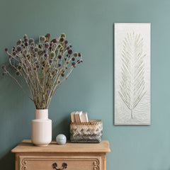 Minimalist Rustic Metal Ivory and Gold Palm Leaf Wall Art