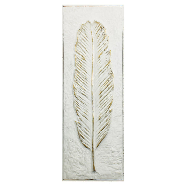 Minimalist Rustic Metal Ivory and Gold Feather Wall Art