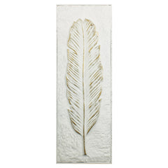 Minimalist Rustic Metal Ivory and Gold Feather Wall Art