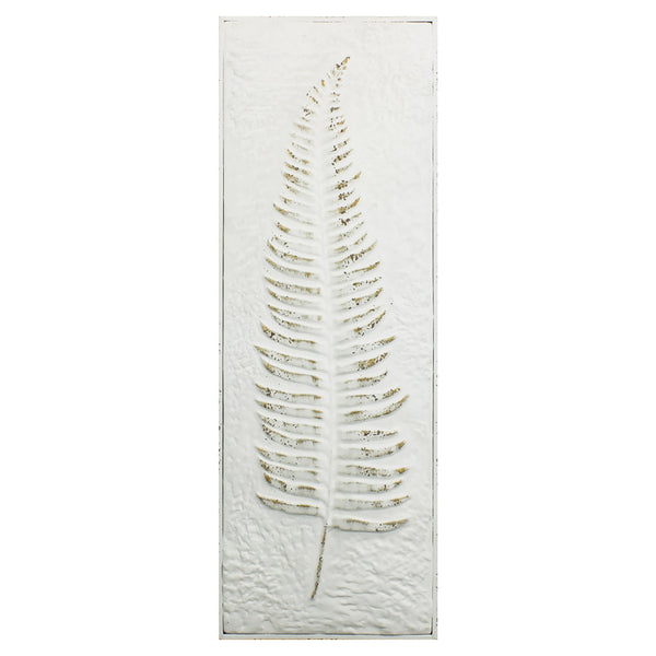 Minimalist Rustic Metal Ivory and Gold Fern Leaf Wall Art