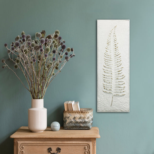 Minimalist Rustic Metal Ivory and Gold Fern Leaf Wall Art