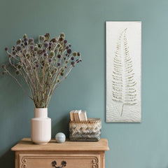 Minimalist Rustic Metal Ivory and Gold Fern Leaf Wall Art