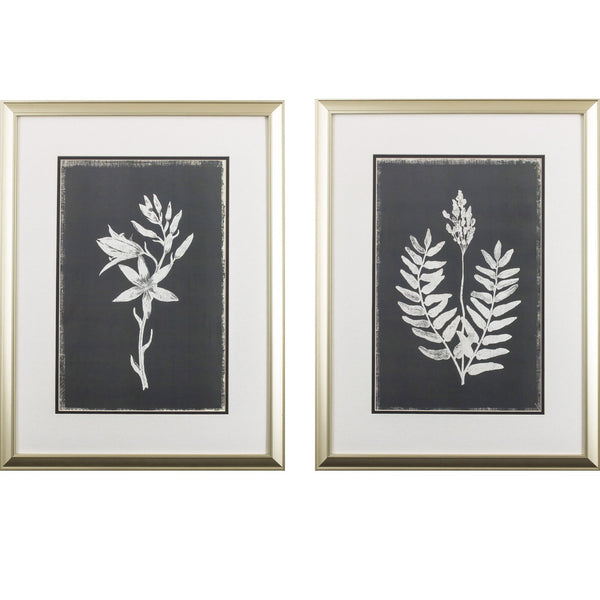 Set of Two White Silhouette of Flowers Wall Art