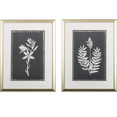 Set of Two White Silhouette of Flowers Wall Art