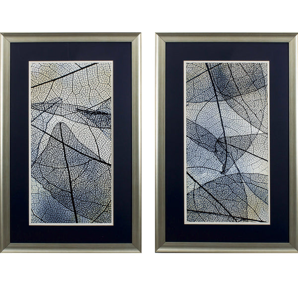 Set of Two Dark Blue Transparent Leaves Wall Art