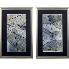 Set of Two Dark Blue Transparent Leaves Wall Art