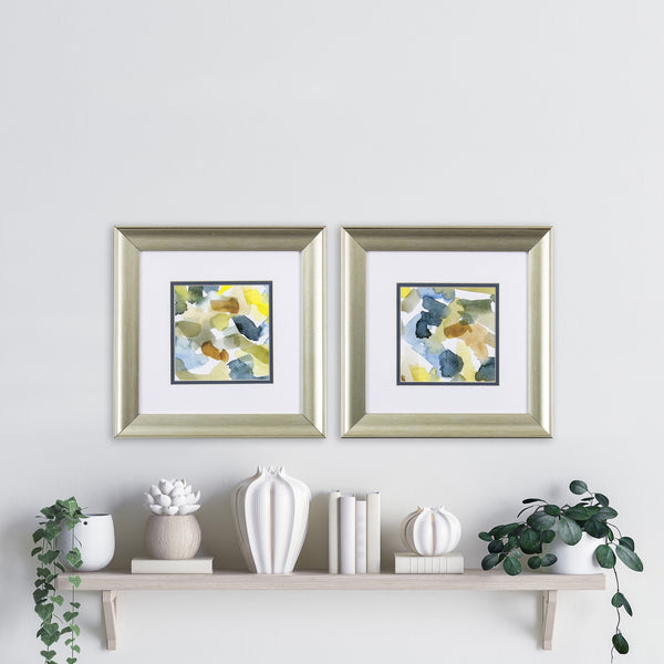 Set of Two Blues and Greens Abstract Watercolor Wall Art
