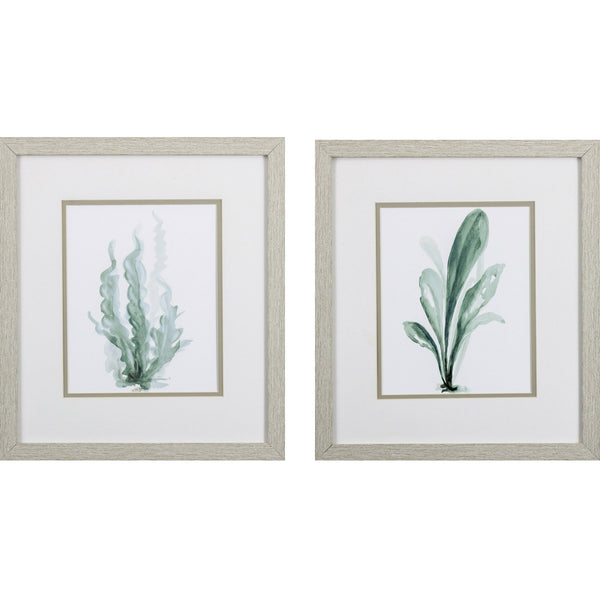 Set of Two Green Seaweed Watercolor Wall Art