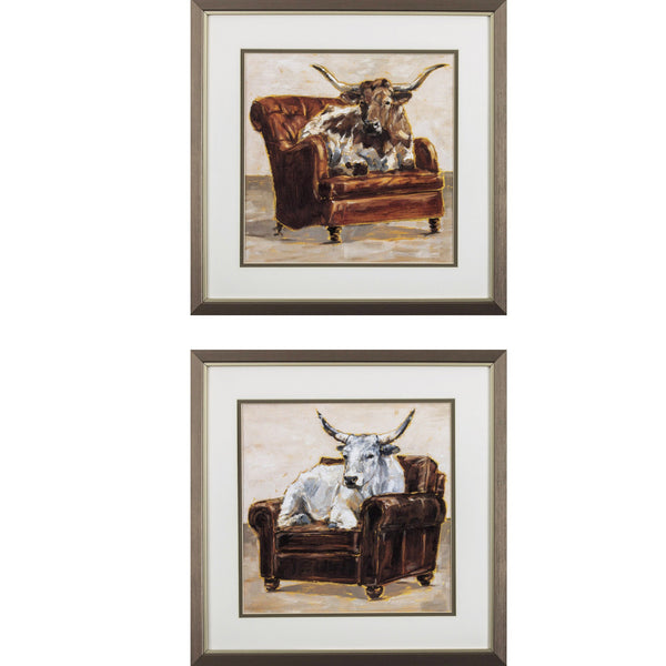 Set of Two Bulls On a Chair 1 Watercolor Wall Art