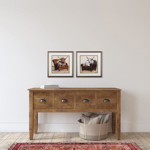 Set of Two Bulls On a Chair 1 Watercolor Wall Art