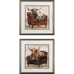Set of Two Bulls On a Chair 2 Watercolor Wall Art