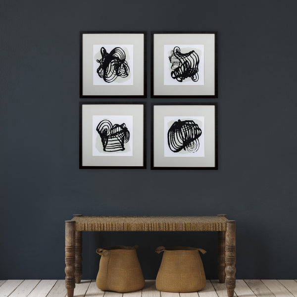 Set of Four Black Abstract Swirls Wall Art