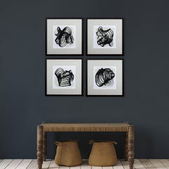 Set of Four Black Abstract Swirls Wall Art