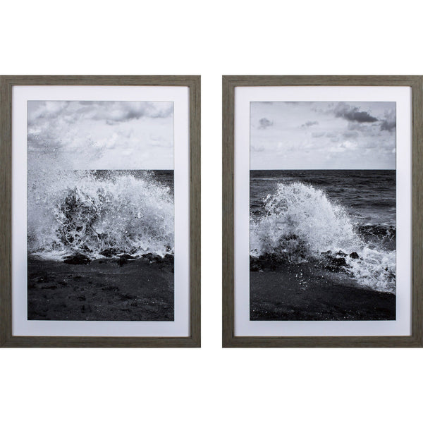 Set of Two Black and White Crashing Waves Wall Art