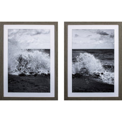 Set of Two Black and White Crashing Waves Wall Art