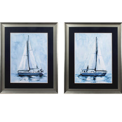 Set of Two Blue Watercolor Sailboats Wall Art