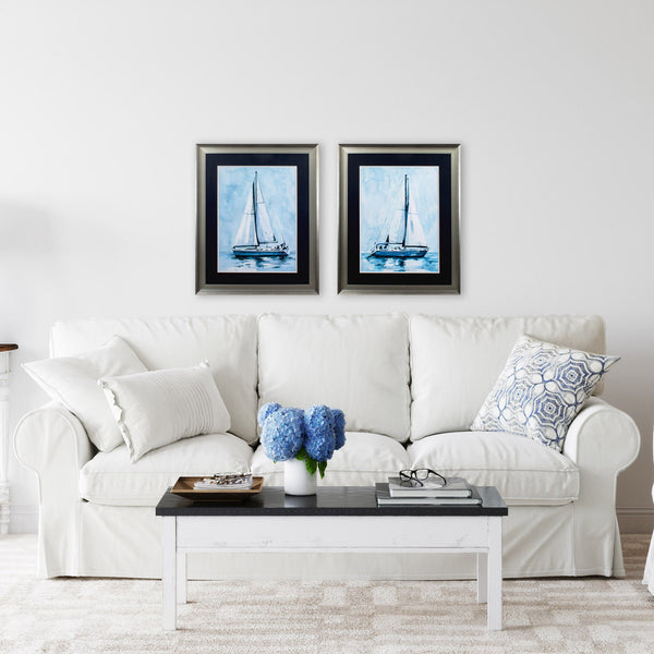 Set of Two Blue Watercolor Sailboats Wall Art