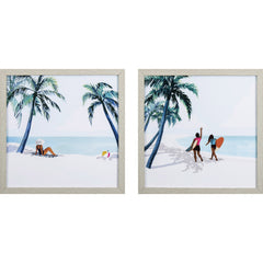 Set of Two Tropical Beach Scene Watercolor Wall Art