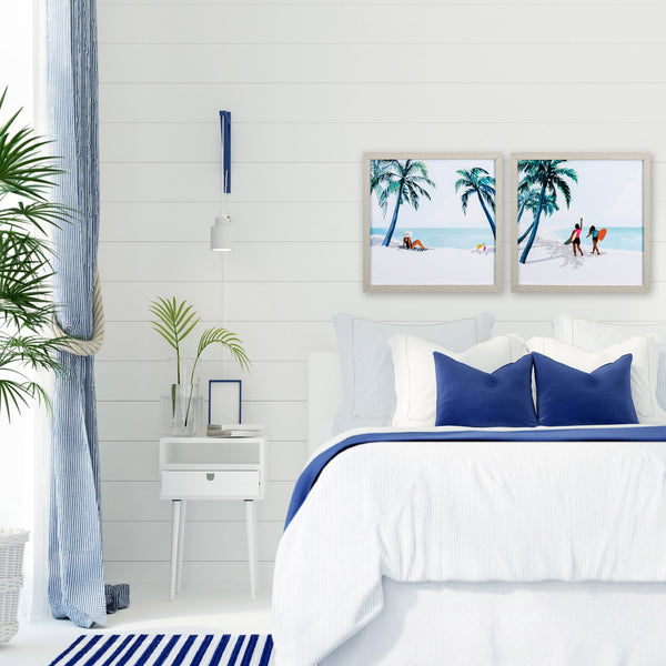 Set of Two Tropical Beach Scene Watercolor Wall Art
