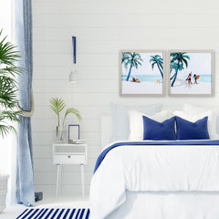 Set of Two Tropical Beach Scene Watercolor Wall Art