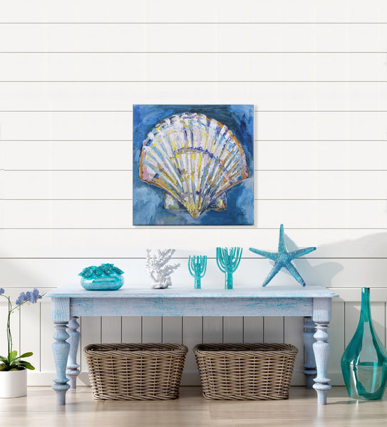 Colorful Watercolor Scallop Seashell Canvas Wall Art