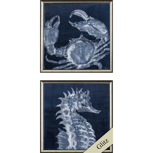 Set of Two Indigo Sea Creatures Canvas Wall Art