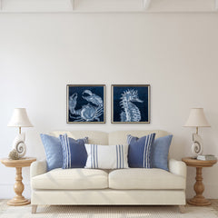 Set of Two Indigo Sea Creatures Canvas Wall Art