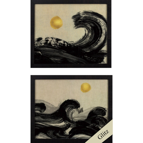 Set of Two Bold Black Waves Wall Art