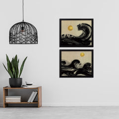 Set of Two Bold Black Waves Wall Art