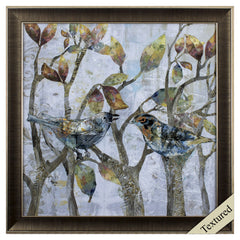 Metallic Blue and Gray Bird Pair in Tree 1 Wall Art