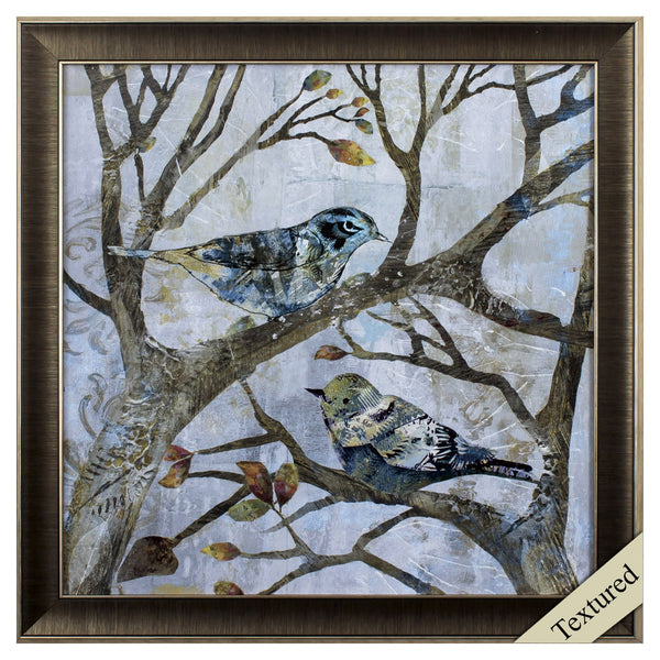 Metallic Blue and Gray Bird Pair in Tree 2 Wall Art