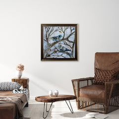 Metallic Blue and Gray Bird Pair in Tree 2 Wall Art