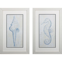 Set of Two Blue Seahorse and Seashell Wall Art