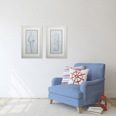 Set of Two Blue Seahorse and Seashell Wall Art