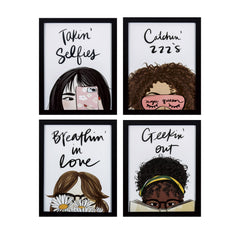 Set of Four Black and White Girly Quotes Wall Art