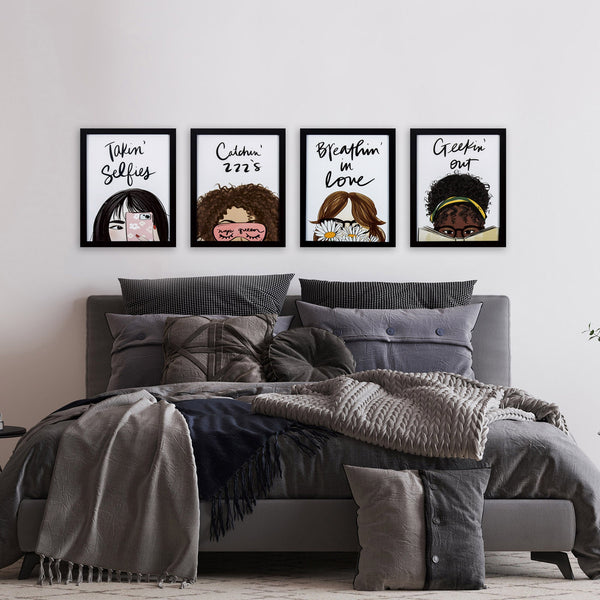 Set of Four Black and White Girly Quotes Wall Art